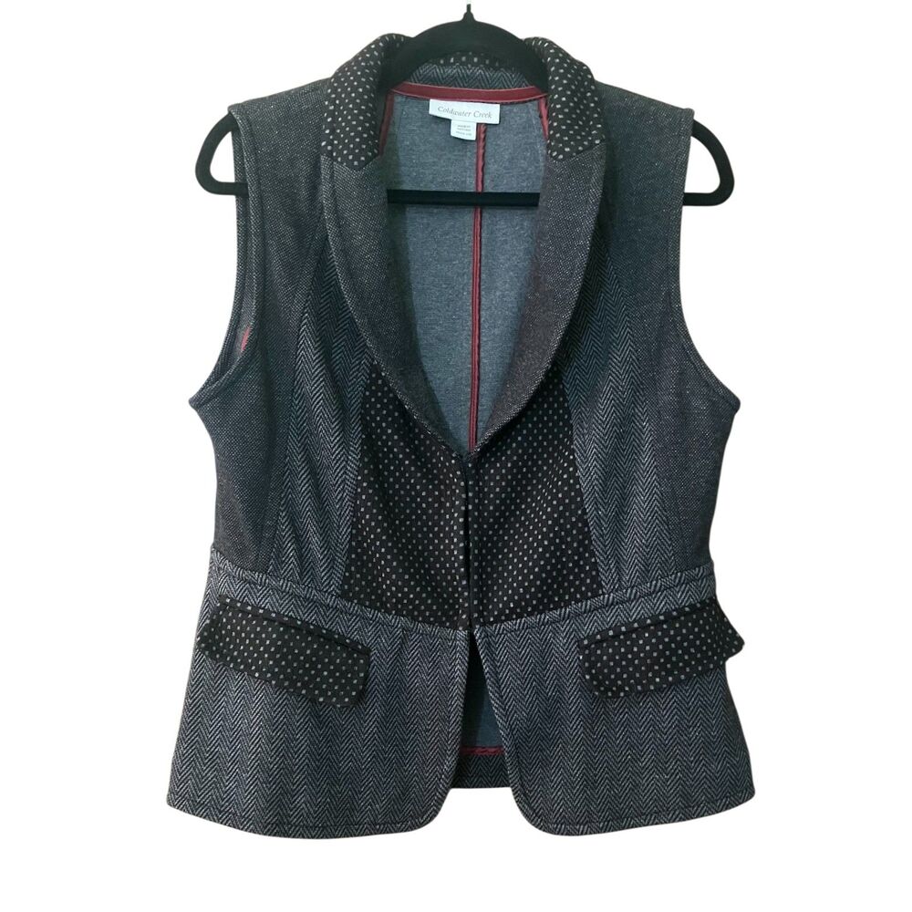 Coldwater Creek mixed print collared knit peplum style vest